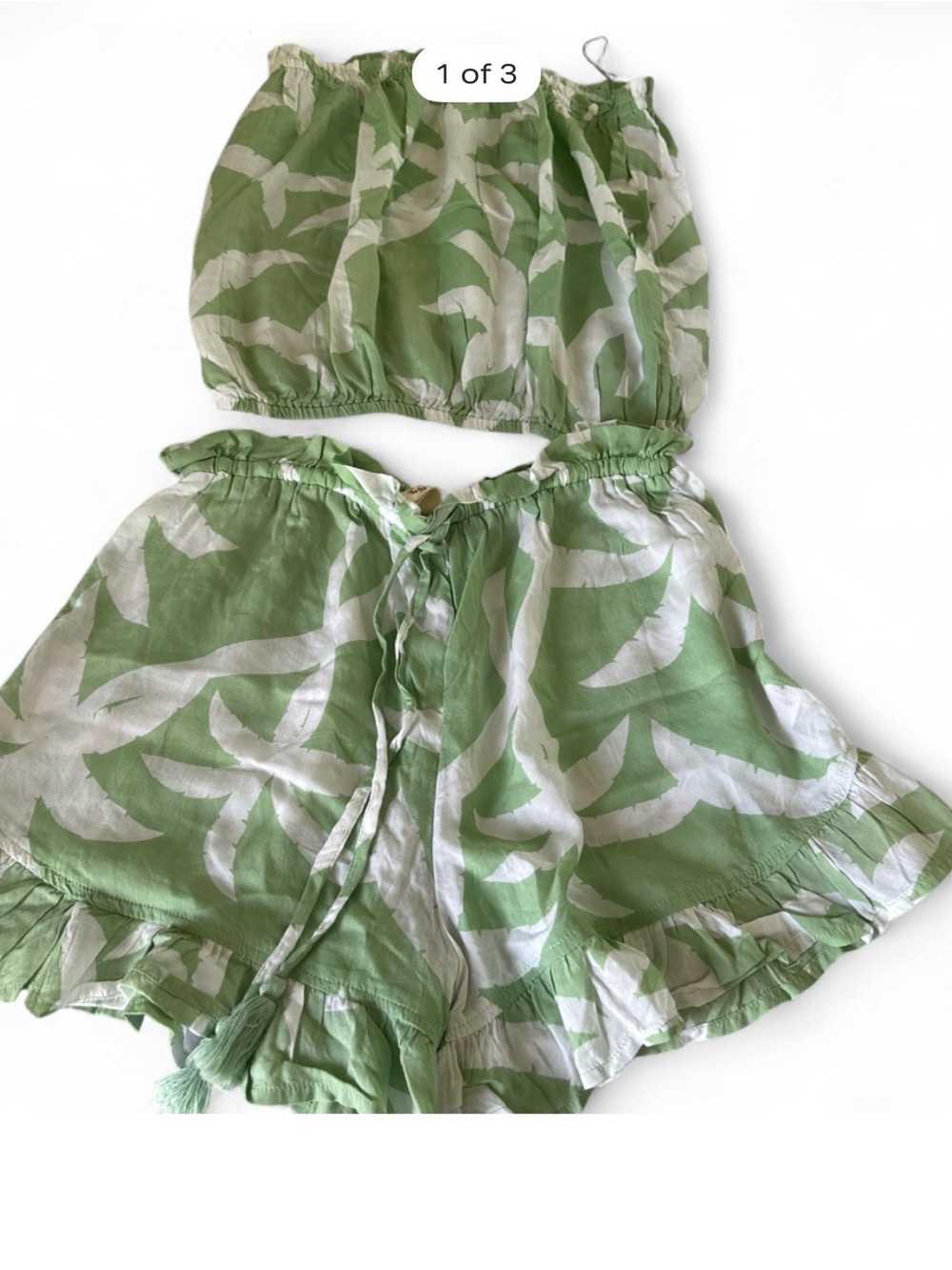 Elan Green and White Floral Two-Piece Set
